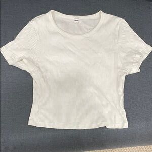 Uniqlo White Ribbed Short Sleeve Tee